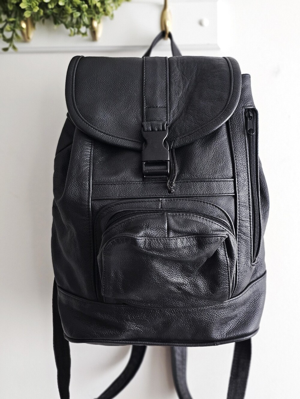 Women's Black Genuine Leather Backpack Purse Convertible Travel Daypack Laptop